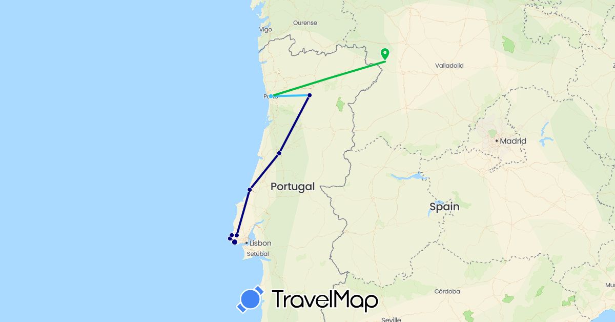 TravelMap itinerary: driving, bus, boat in Portugal (Europe)